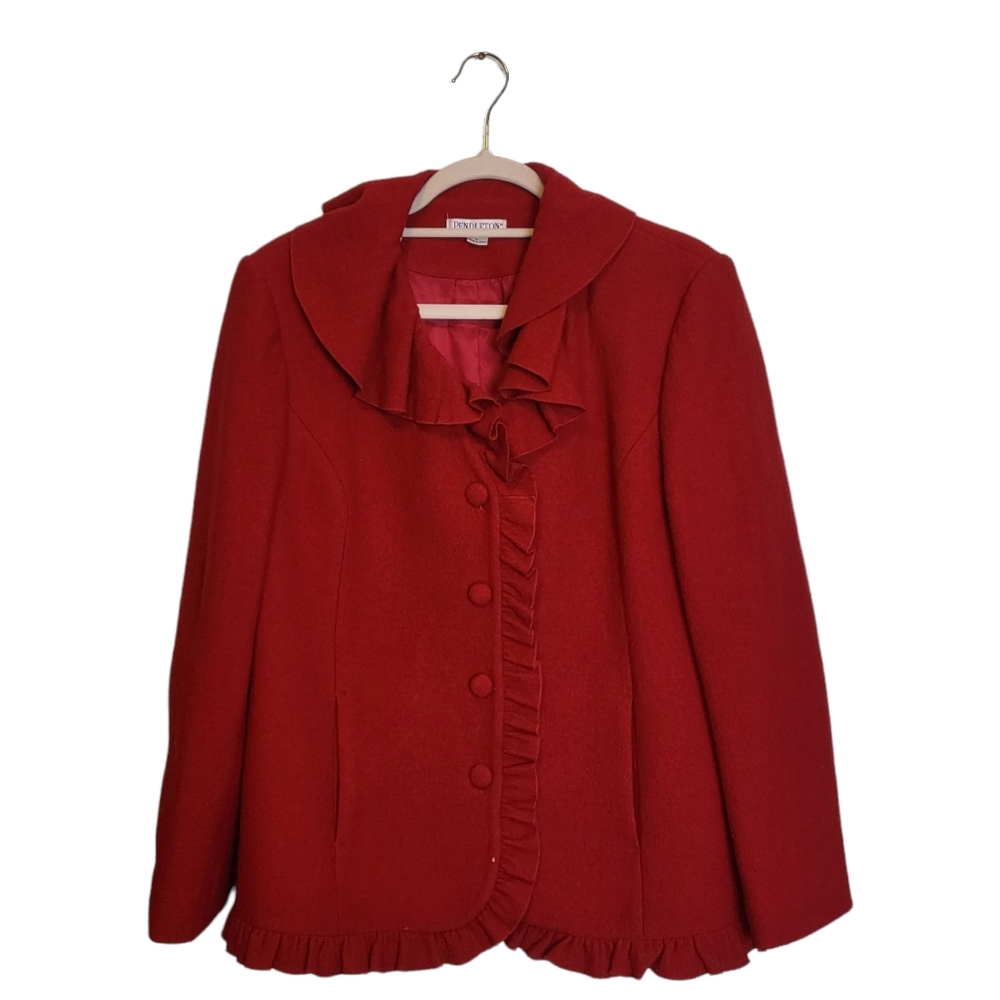 Pendleton Red Wool Ruffle Blazer - image 1
